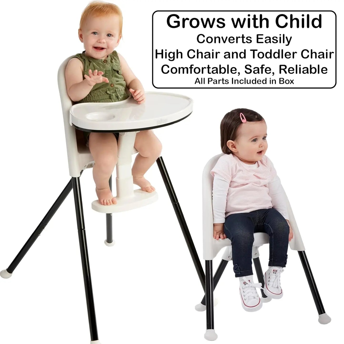 Cozy Tot Deluxe Convertible Folding High Chair & Toddler Chair - Portable Foldable Baby Chair/Toddlers Highchair - Travel Friendly, Removable EZ Clean Tray, Black/White, 22"X21"X33.5"