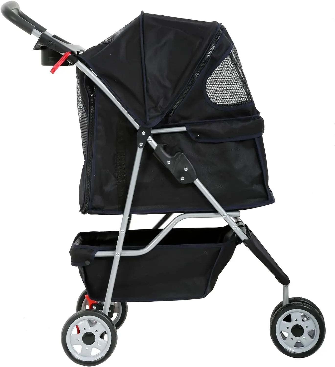 3-Wheel Pet Stroller, Lightweight Foldable Dog Stroller for Small Medium Dogs & Cats, Breathable Mesh & Weather Cover with Storage Basket, for Daily Walk Outdoor Travel (Black)