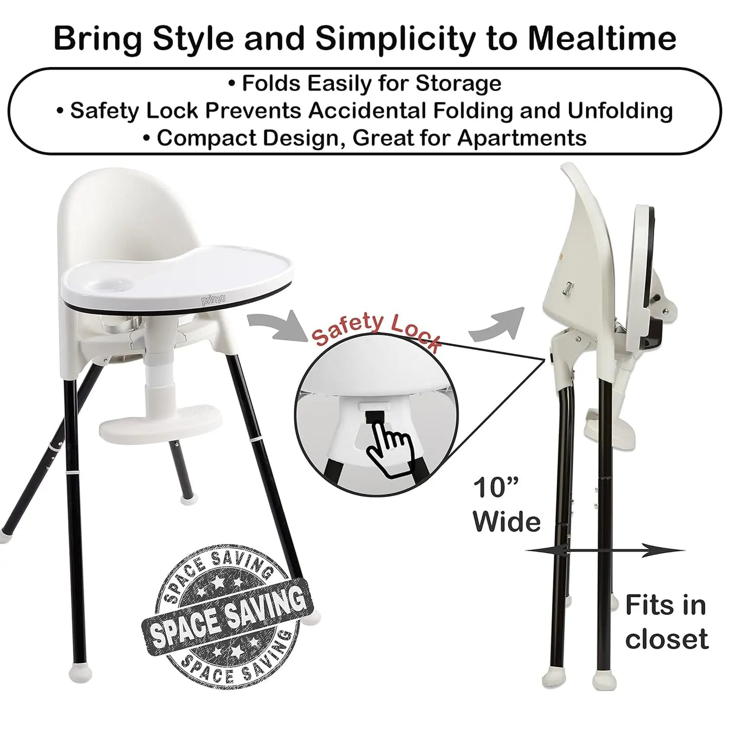 Cozy Tot Deluxe Convertible Folding High Chair & Toddler Chair - Portable Foldable Baby Chair/Toddlers Highchair - Travel Friendly, Removable EZ Clean Tray, Black/White, 22"X21"X33.5"