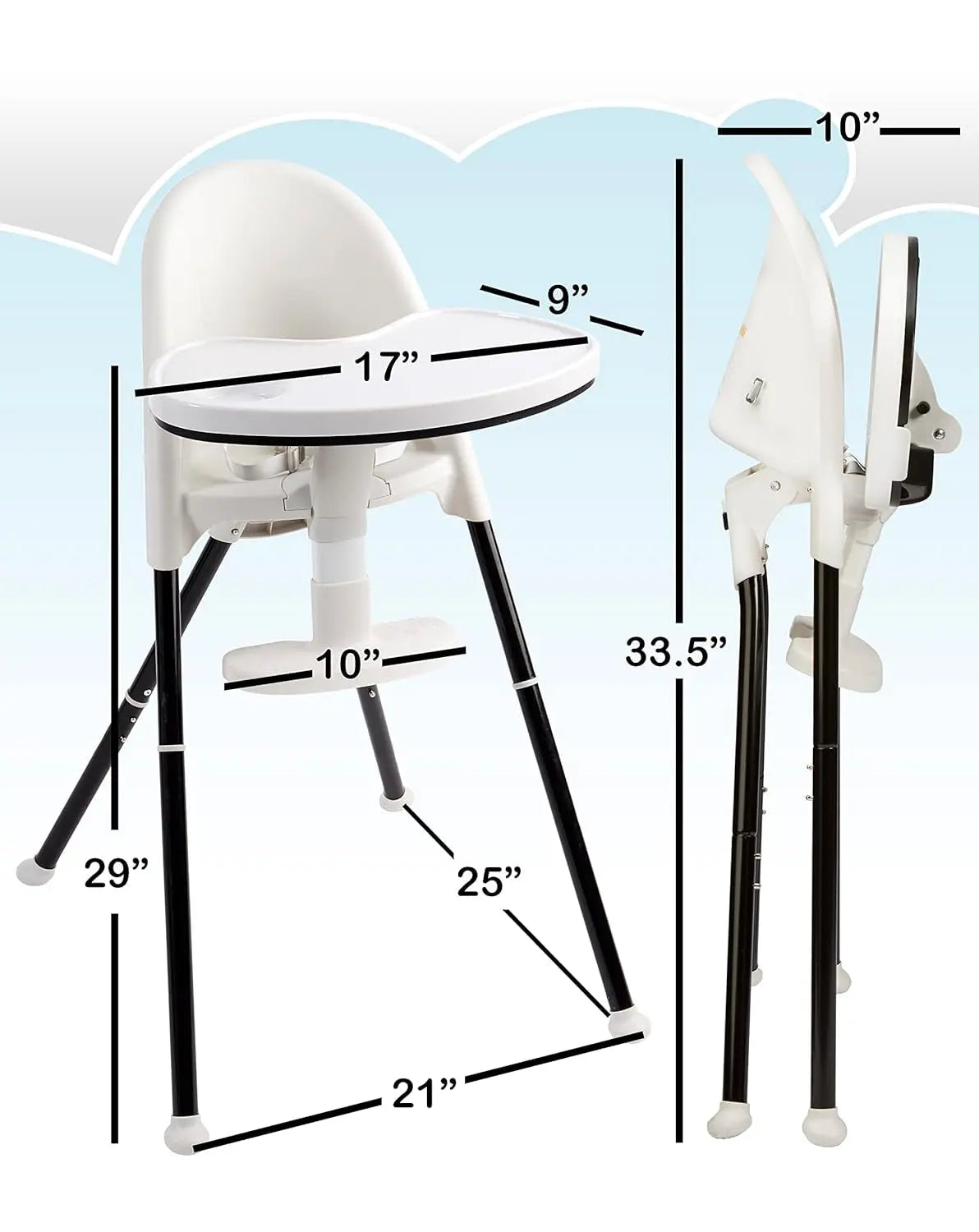 Cozy Tot Deluxe Convertible Folding High Chair & Toddler Chair - Portable Foldable Baby Chair/Toddlers Highchair - Travel Friendly, Removable EZ Clean Tray, Black/White, 22"X21"X33.5"