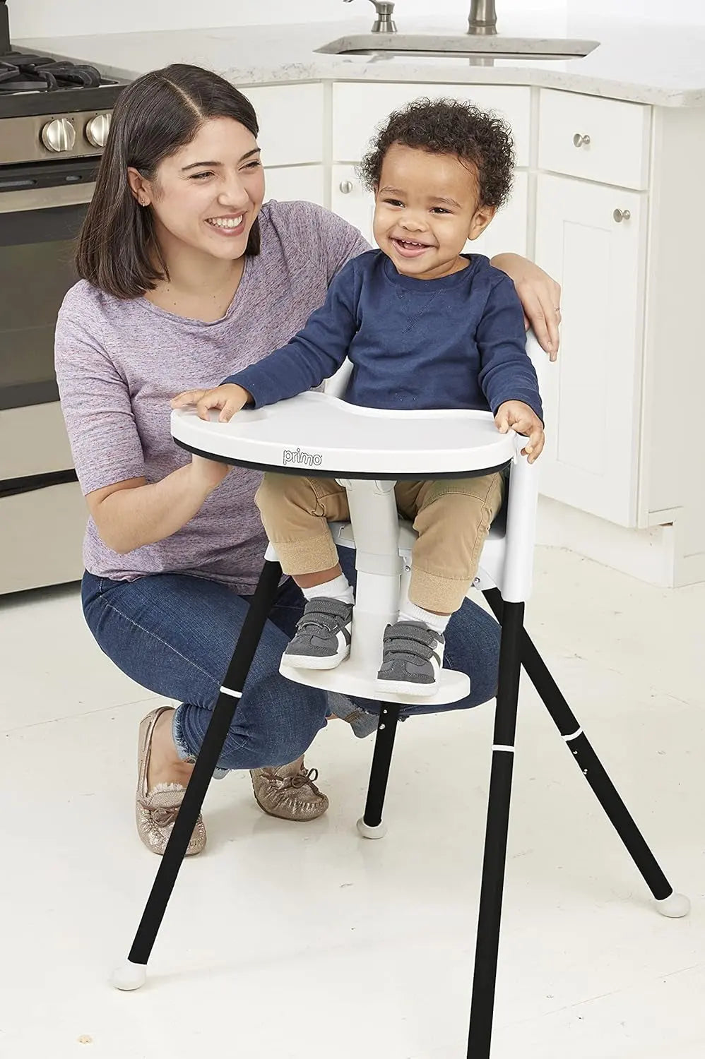 Cozy Tot Deluxe Convertible Folding High Chair & Toddler Chair - Portable Foldable Baby Chair/Toddlers Highchair - Travel Friendly, Removable EZ Clean Tray, Black/White, 22"X21"X33.5"