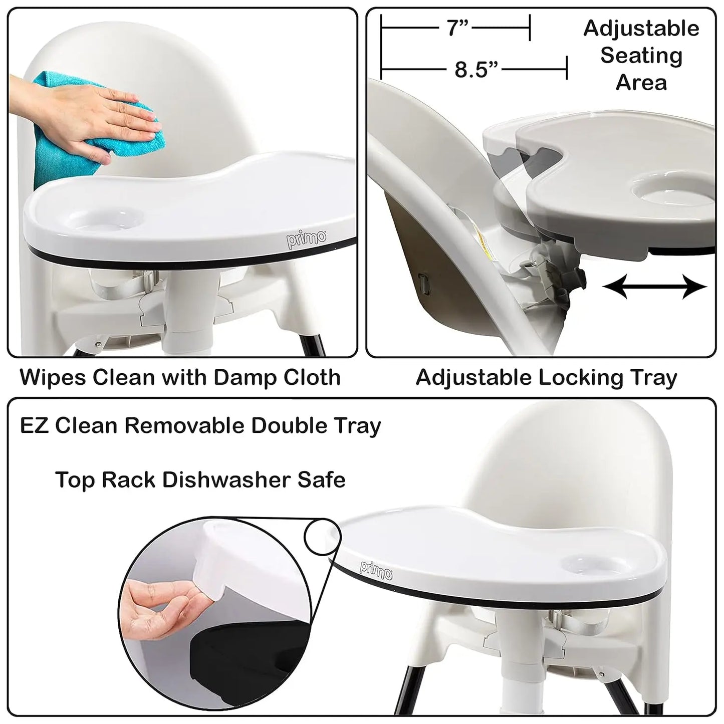 Cozy Tot Deluxe Convertible Folding High Chair & Toddler Chair - Portable Foldable Baby Chair/Toddlers Highchair - Travel Friendly, Removable EZ Clean Tray, Black/White, 22"X21"X33.5"