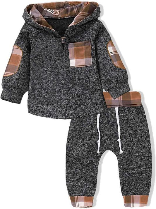 Toddler Baby Boys Clothes Infant Christmas Plaid Long Sleeve Hoodie Sweatshirt Pants Set Fall Winter Xmas Outfits